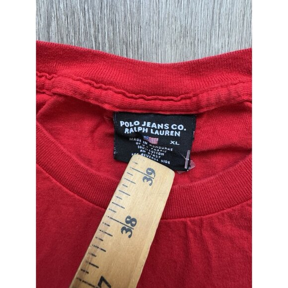 Vintage Y2K Polo Jean Ralph Lauren Coconut Art Logo Red Shirt XL Streetwear Hype - Picture 5 of 7